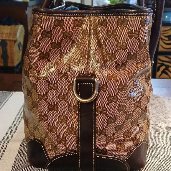 AUTHENTIC GUCCI CREST GG CRYSTAL 2 WAY TOTE BAG GG PVC LEATHER - Picture 5 of 11